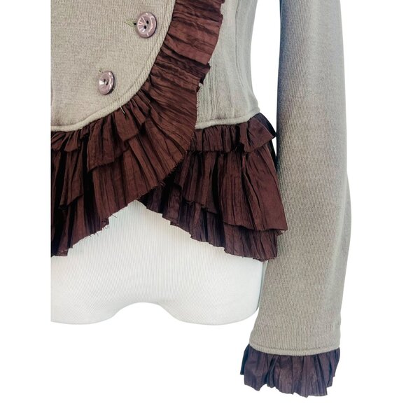 Y2K Free People Olive Green Brown Ruffle Military Jacket Steampunk Boho Academia - Picture 6 of 16